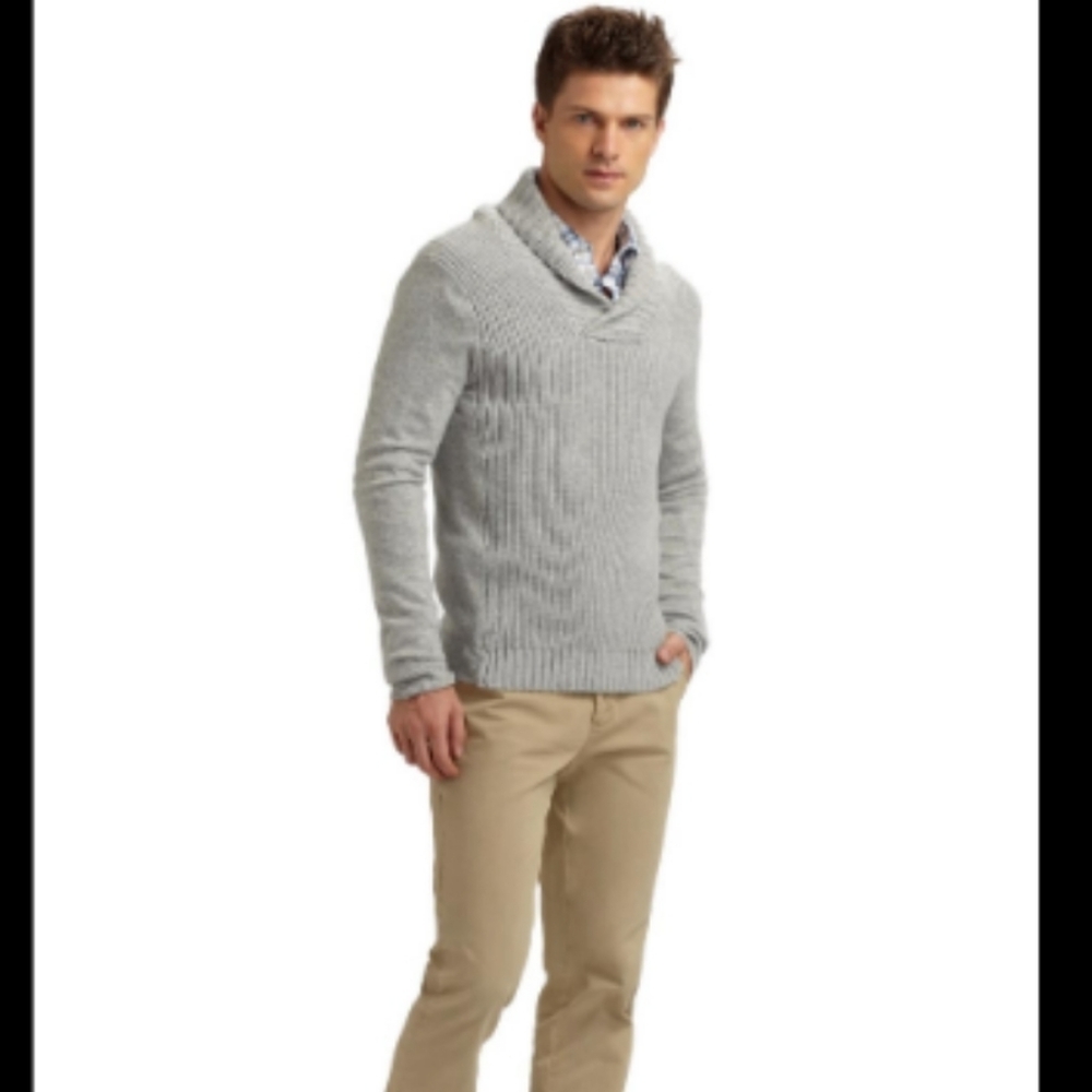 Men's Micheal Kors Gray Knit Shawl Neck Sweater. - Picture 8 of 8